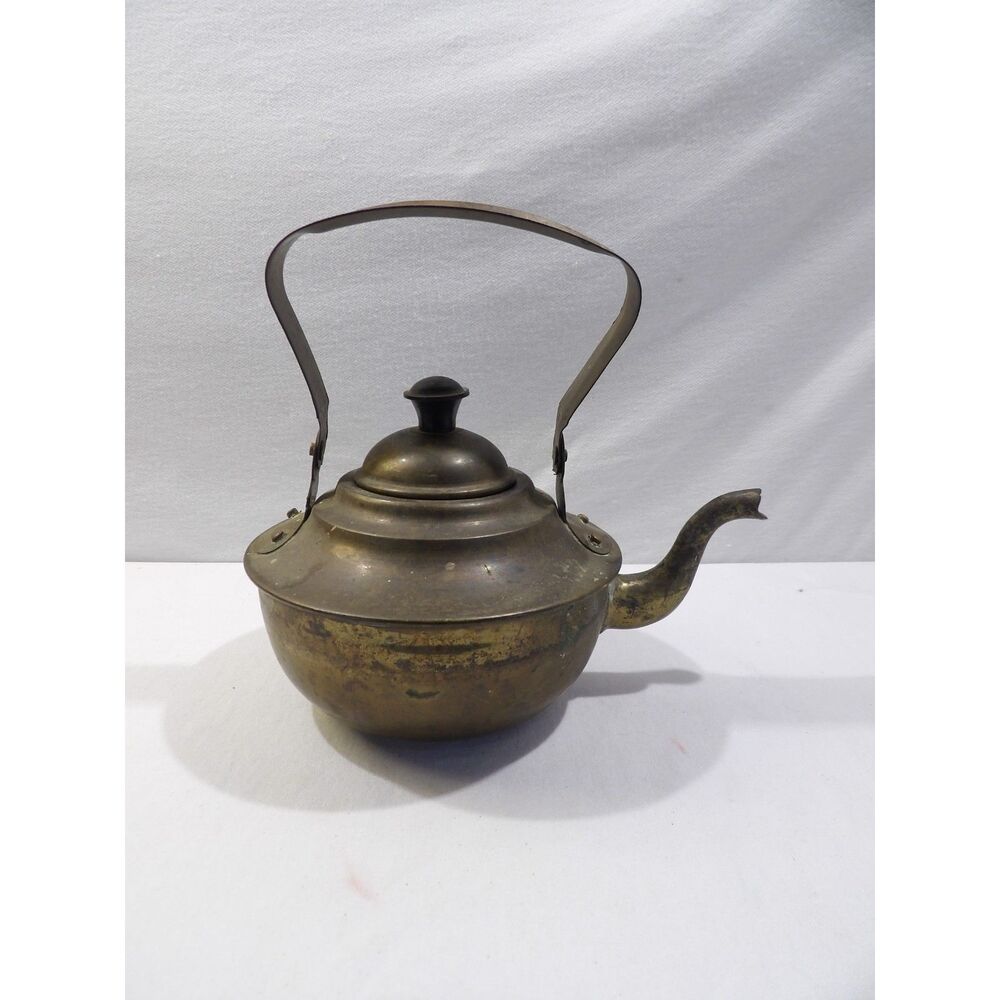 Vintage brass teapot, metal tea kettle, Made in India